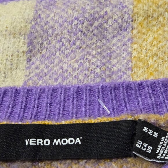 VERO MODA Women’s Plaid Puff Long Sleeves Sweater Lilac/Gold/Cream - Sze Medium - Picture 8 of 11